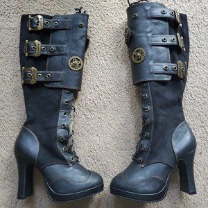 Demonia Steampunk Knee High boots
